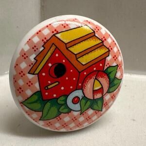 Mary Engelbreit Ceramic Cabinet Drawer Pull Knob Birdhouse Flower Design